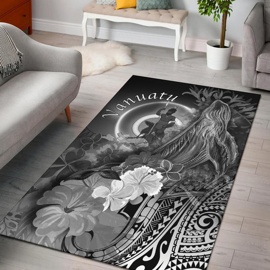 Vanuatu Area Rug - Humpback Whale with Tropical Flowers (White)