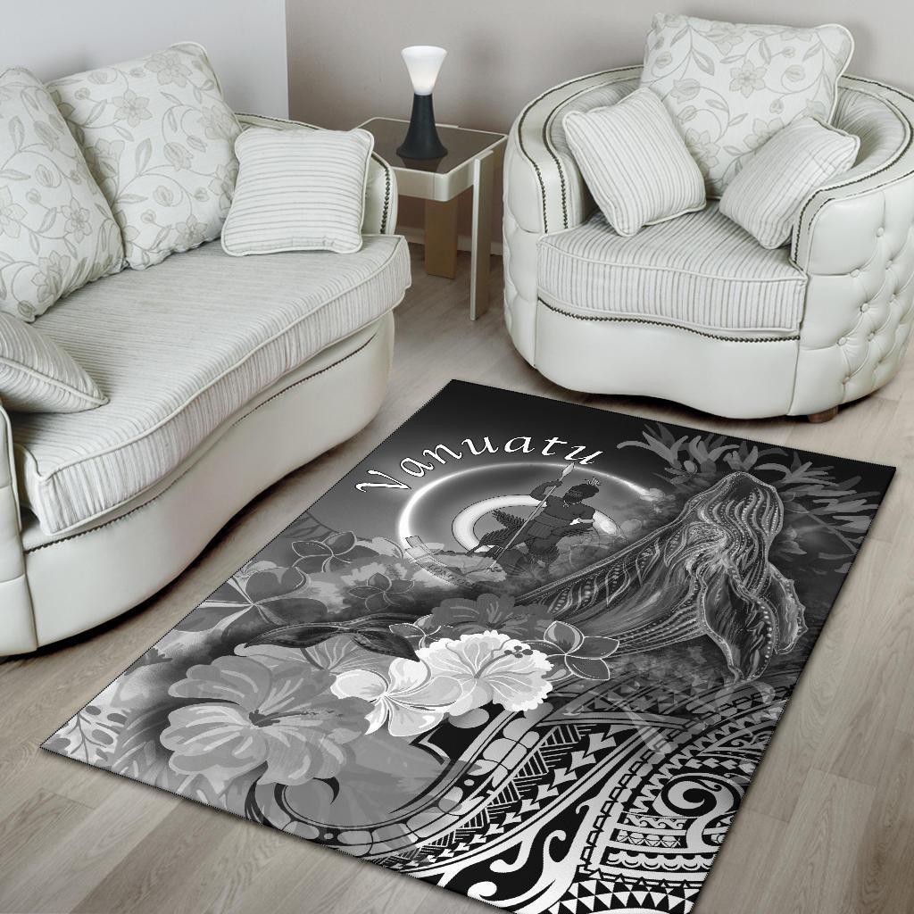 Vanuatu Area Rug - Humpback Whale with Tropical Flowers (White)