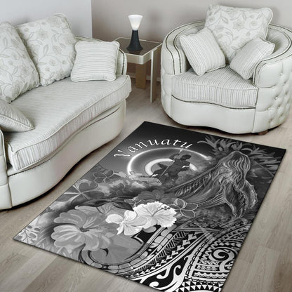Vanuatu Area Rug - Humpback Whale with Tropical Flowers (White)