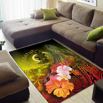 Vanuatu Area Rug - Humpback Whale with Tropical Flowers (Yellow)