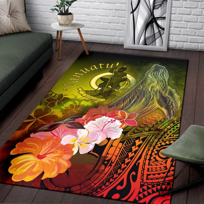 Vanuatu Area Rug - Humpback Whale with Tropical Flowers (Yellow)
