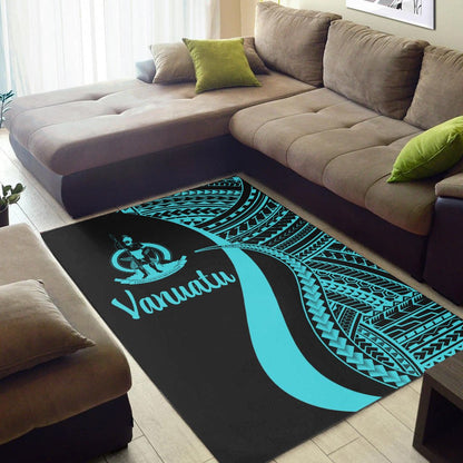 Vanuatu Area Rug - Turquoise Polynesian Tentacle Tribal Pattern
