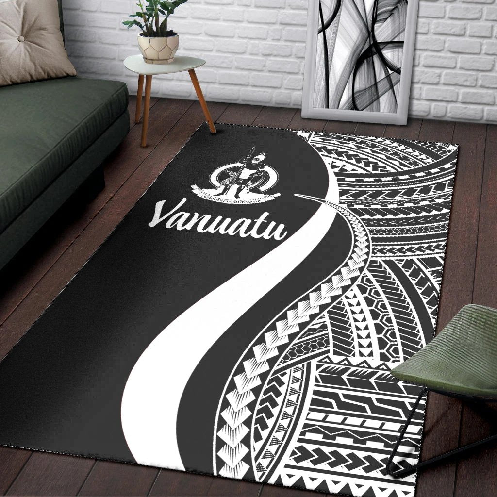 Vanuatu Area Rug - White Polynesian Tentacle Tribal Pattern