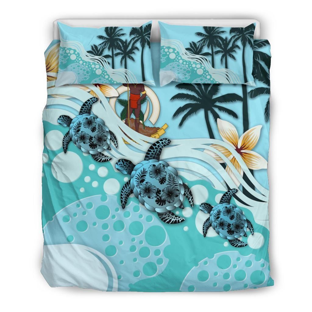 Polynesian Duvet Cover Set - Vanuatu Bedding Set Blue Turtle Hibiscus No