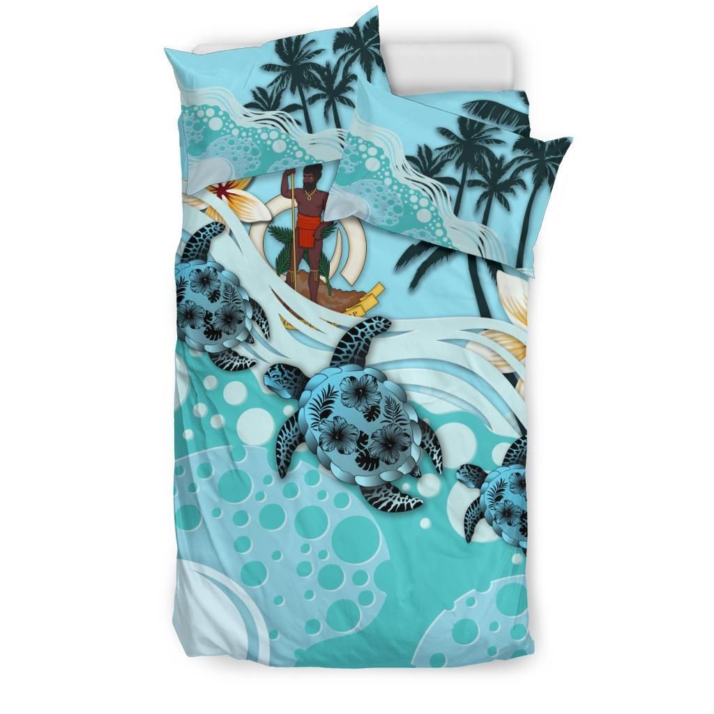 Polynesian Duvet Cover Set - Vanuatu Bedding Set Blue Turtle Hibiscus No