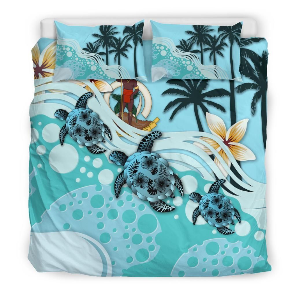 Polynesian Duvet Cover Set - Vanuatu Bedding Set Blue Turtle Hibiscus No