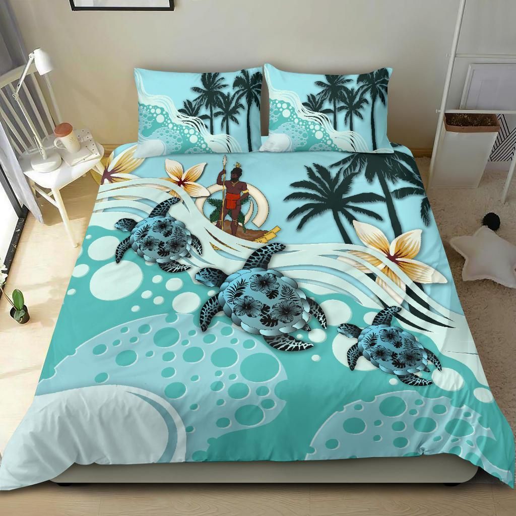 Polynesian Duvet Cover Set - Vanuatu Bedding Set Blue Turtle Hibiscus No