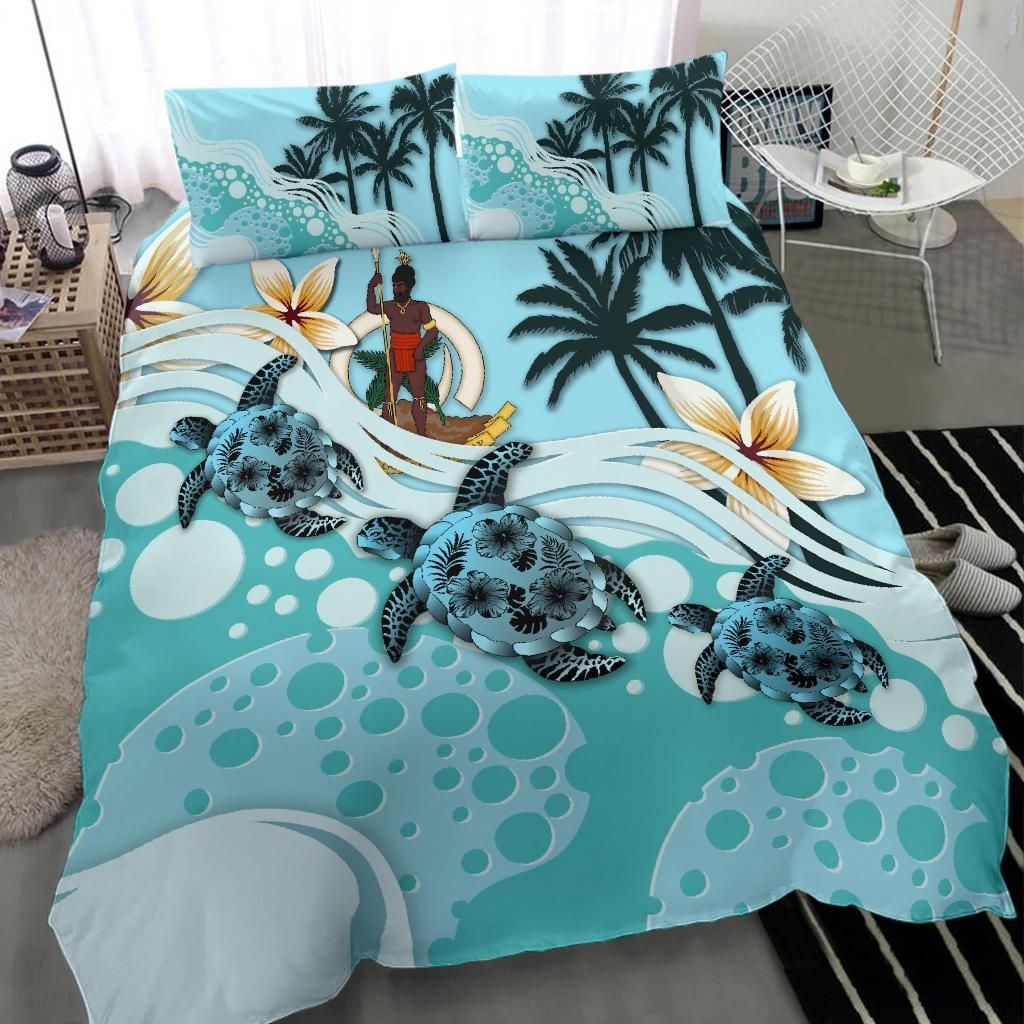 Polynesian Duvet Cover Set - Vanuatu Bedding Set Blue Turtle Hibiscus No