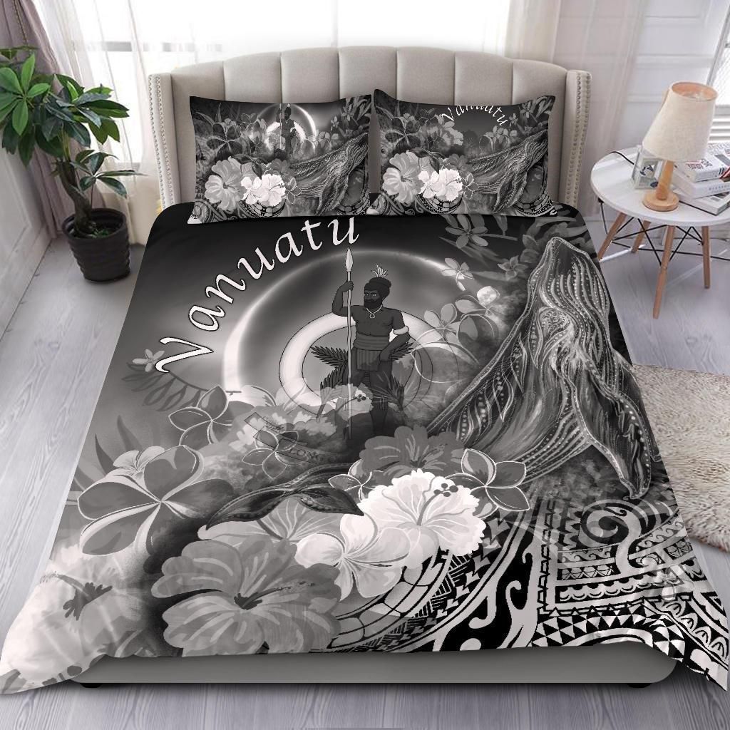 Vanuatu Bedding Set - Humpback Whale With Tropical Flowers (White)