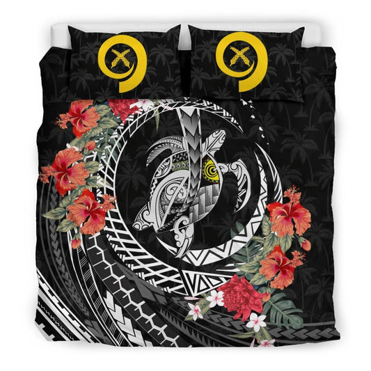 Polynesian Duvet Cover Set - Vanuatu Bedding Set Polynesia Map Turtle Hibiscus