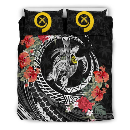 Polynesian Duvet Cover Set - Vanuatu Bedding Set Polynesia Map Turtle Hibiscus