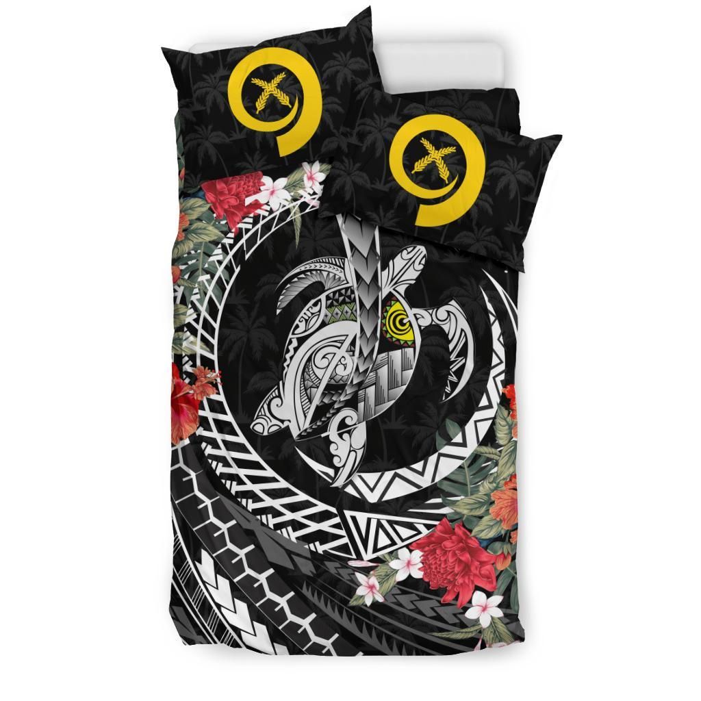 Polynesian Duvet Cover Set - Vanuatu Bedding Set Polynesia Map Turtle Hibiscus