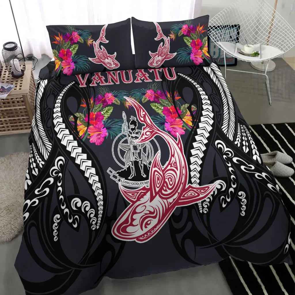 Vanuatu Bedding Set - Polynesian Shark Hibiscus Flower