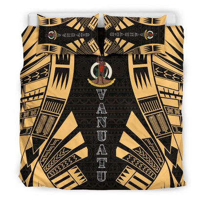 Vanuatu Duvet Cover Set - Polynesian Tattoo Gold