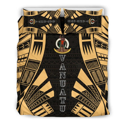 Vanuatu Duvet Cover Set - Polynesian Tattoo Gold