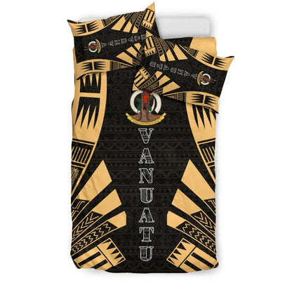 Vanuatu Duvet Cover Set - Polynesian Tattoo Gold