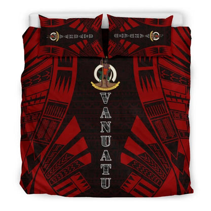Vanuatu Duvet Cover Set - Polynesian Tattoo Red
