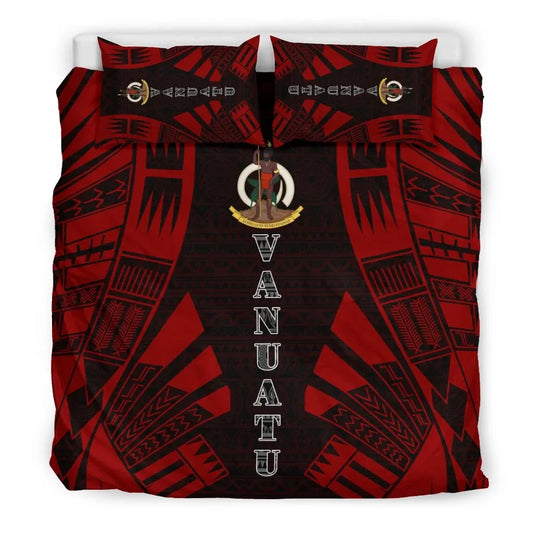 Vanuatu Duvet Cover Set - Polynesian Tattoo Red