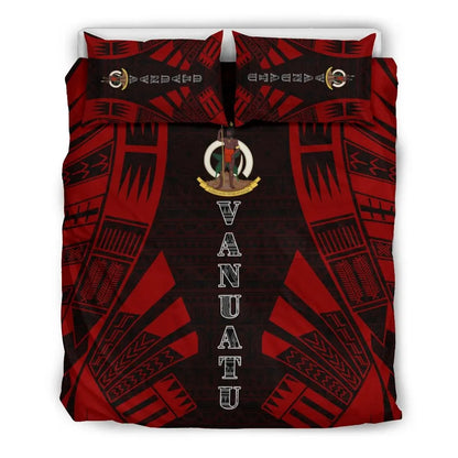 Vanuatu Duvet Cover Set - Polynesian Tattoo Red
