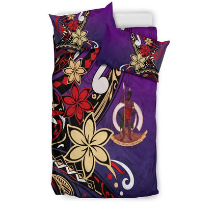 Vanuatu Bedding Set - Tribal Flower With Special Turtles Purple Color
