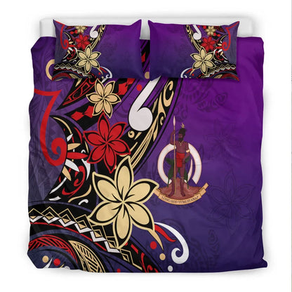 Vanuatu Bedding Set - Tribal Flower With Special Turtles Purple Color