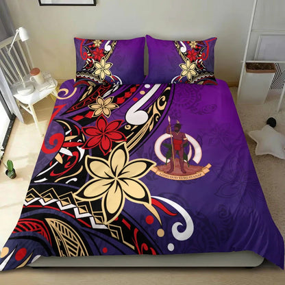 Vanuatu Bedding Set - Tribal Flower With Special Turtles Purple Color
