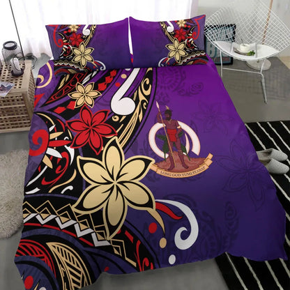 Vanuatu Bedding Set - Tribal Flower With Special Turtles Purple Color