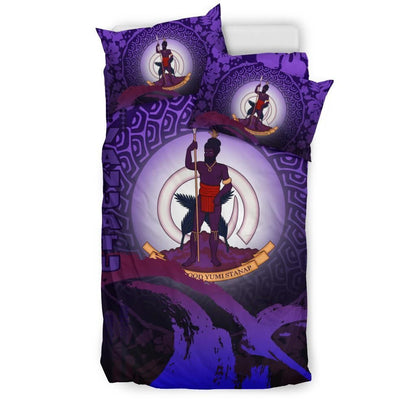 Vanuatu Duvet Cover Set - Vanuatu Coat Of Arms Wave And Hibiscus Purple2