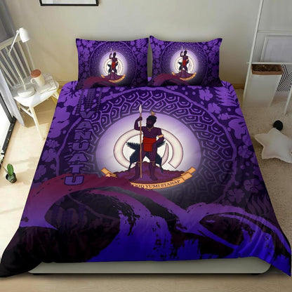 Vanuatu Duvet Cover Set - Vanuatu Coat Of Arms Wave And Hibiscus Purple2