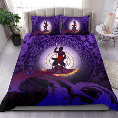 Vanuatu Duvet Cover Set - Vanuatu Coat Of Arms Wave And Hibiscus Purple2