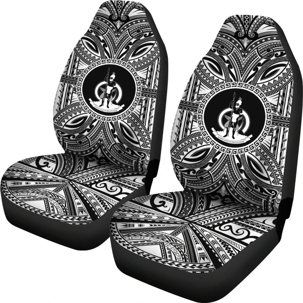 Vanuatu Car Seat Cover - Vanuatu Coat Of Arms Polynesian White Black