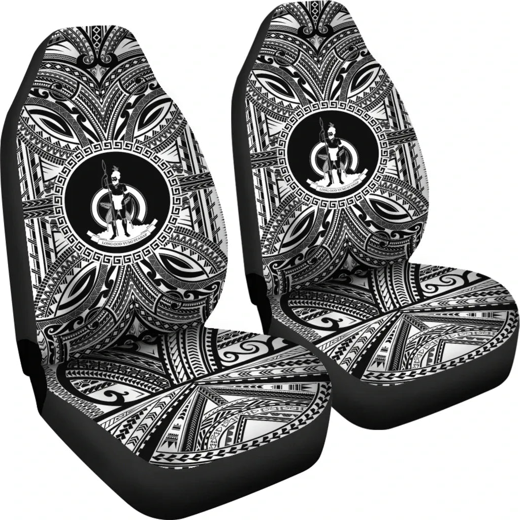 Vanuatu Car Seat Cover - Vanuatu Coat Of Arms Polynesian White Black