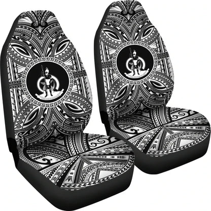 Vanuatu Car Seat Cover - Vanuatu Coat Of Arms Polynesian White Black