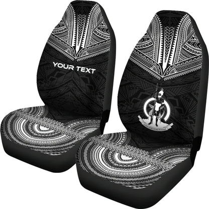 Vanuatu Custom Personalised Car Seat Cover - Vanuatu Coat Of Arms Polynesian Chief Tattoo Black Version