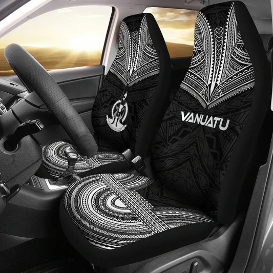 Vanuatu Car Seat Cover - Vanuatu Coat Of Arms Polynesian Chief Tattoo Black Version