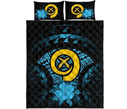 Vanuatu Polynesian Quilt Bed Set Hibiscus Blue