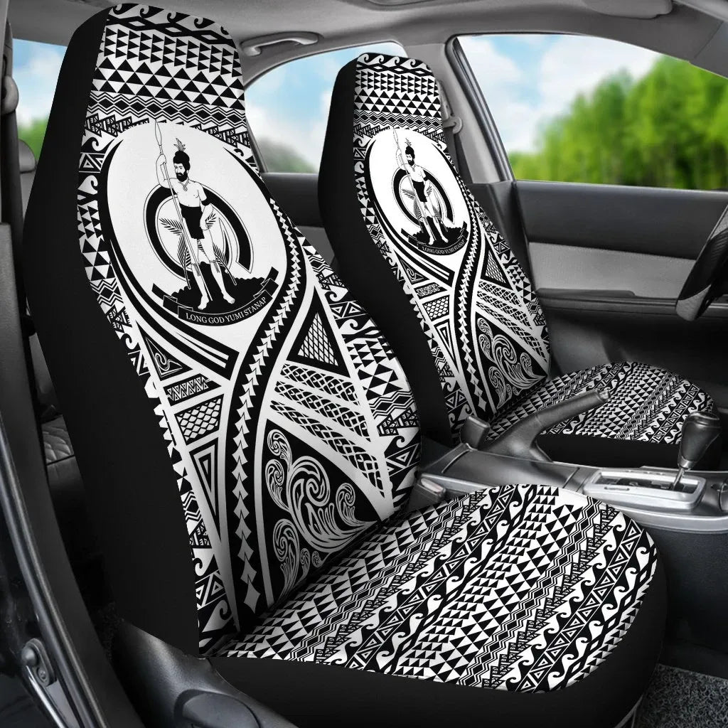 Vanuatu Car Seat Cover - Vanuatu Coat Of Arms Polynesian Tattoo Black