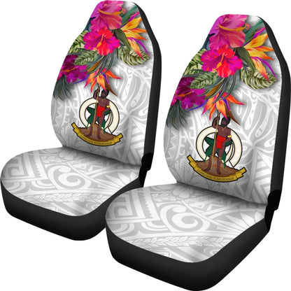 Vanuatu Car Seat Covers Polynesian Hibiscus White Pattern