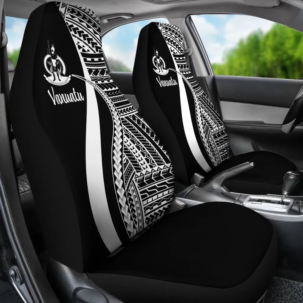 Vanuatu Car Seat Covers - White Polynesian Tentacle Tribal Pattern