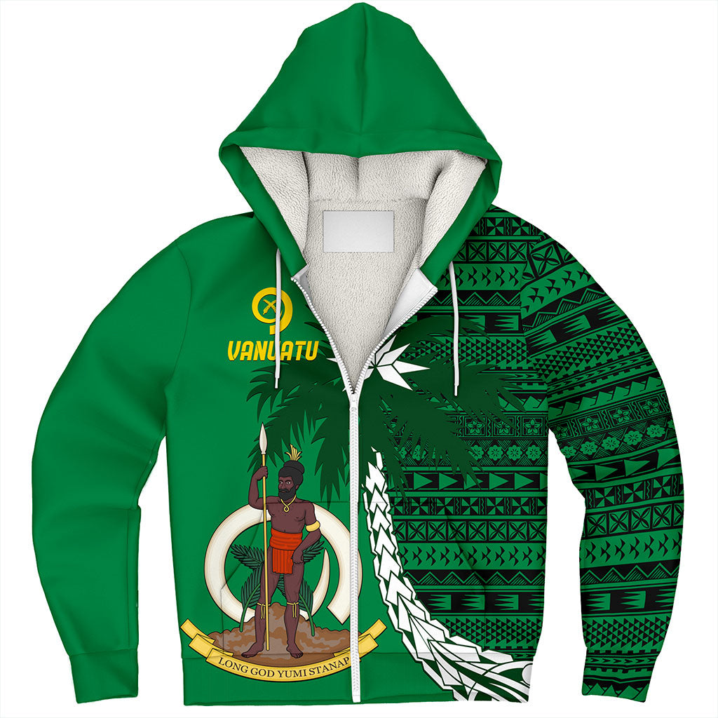 Vanuatu Sherpa Hoodie Coat Of Arms Tree Coconut