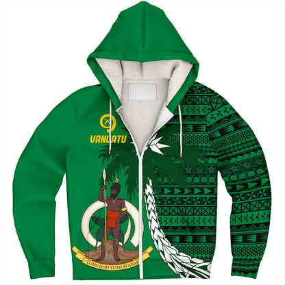 Vanuatu Sherpa Hoodie Coat Of Arms Tree Coconut