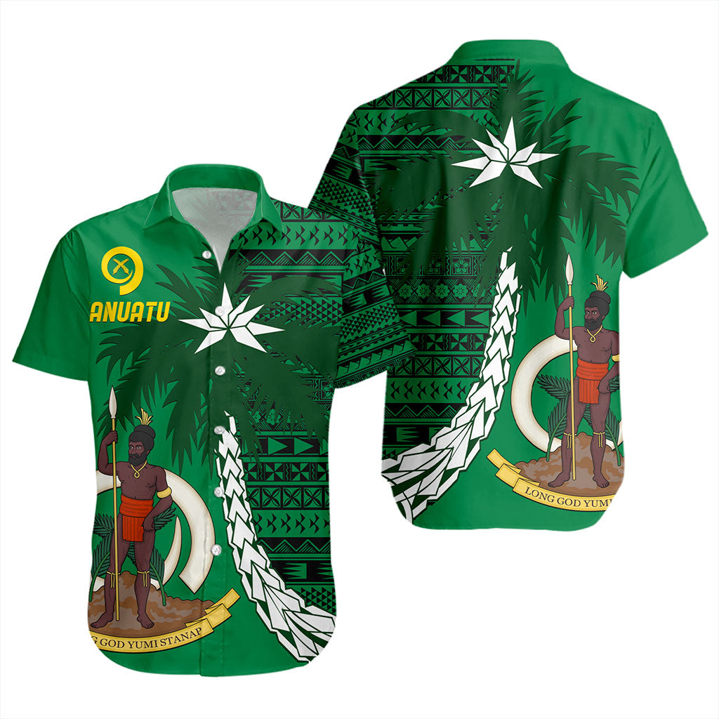 Vanuatu Short Sleeve Shirt Coat Of Arms Tree Coconut