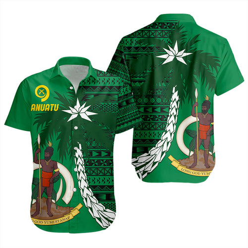 Vanuatu Short Sleeve Shirt Coat Of Arms Tree Coconut