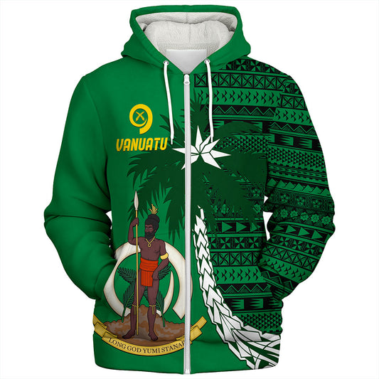 Vanuatu Sherpa Hoodie Coat Of Arms Tree Coconut