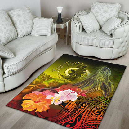 Vanuatu Custom Personalised Area Rug - Humpback Whale with Tropical Flowers (Yellow)