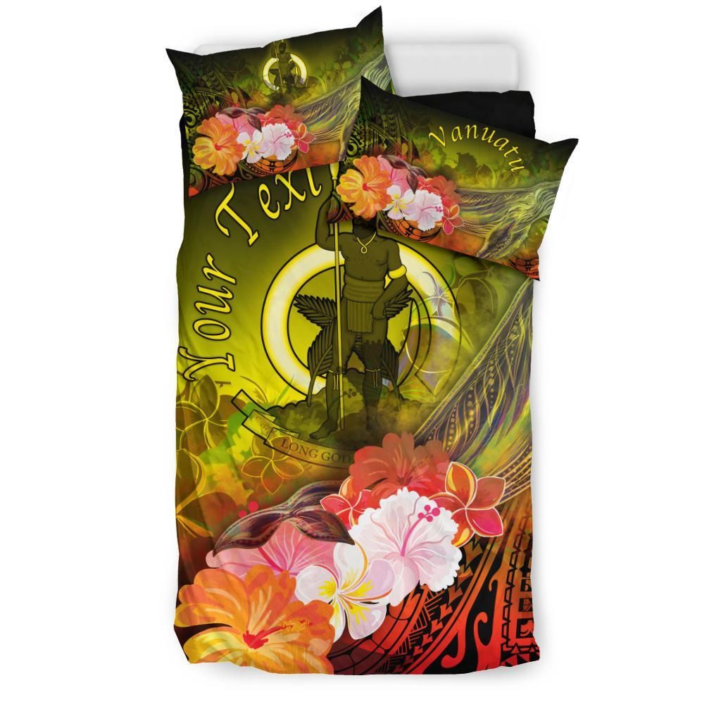 Vanuatu Custom Personalised Bedding Set - Humpback Whale With Tropical Flowers (Yellow)