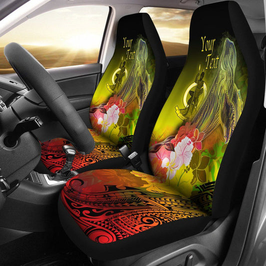 Vanuatu Custom Personalised Car Seat Covers - Humpback Whale with Tropical Flowers (Yellow)