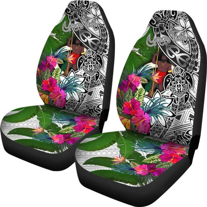 Vanuatu Custom Personalised Car Seat Covers White - Turtle Plumeria Banana Leaf
