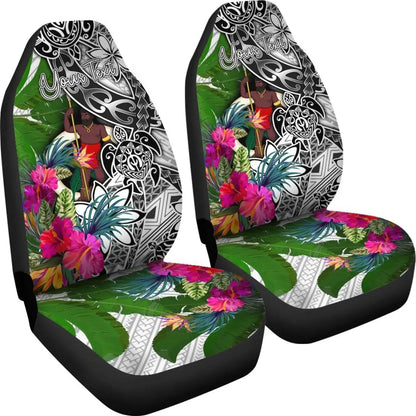 Vanuatu Custom Personalised Car Seat Covers White - Turtle Plumeria Banana Leaf