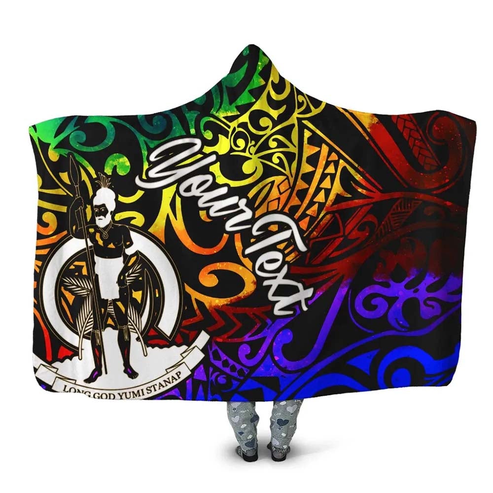 Vanuatu Custom Personalised Hooded Blanket - Rainbow Polynesian Pattern